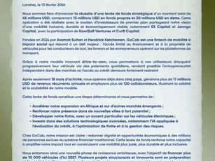 GOCAB ANNONCE UNE LEVEE DE FONDS STRATEGIQUE DE 45 MILLIONS DE DOLLARS POUR ACCELERER LA MOBILITE INCLUSIVE
