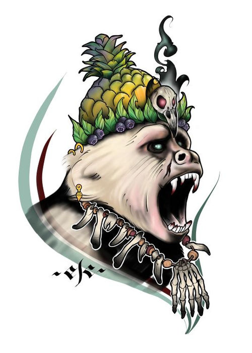 Artwork of a gorilla wearing a crown and necklace, with visible text and Design Cvlt.