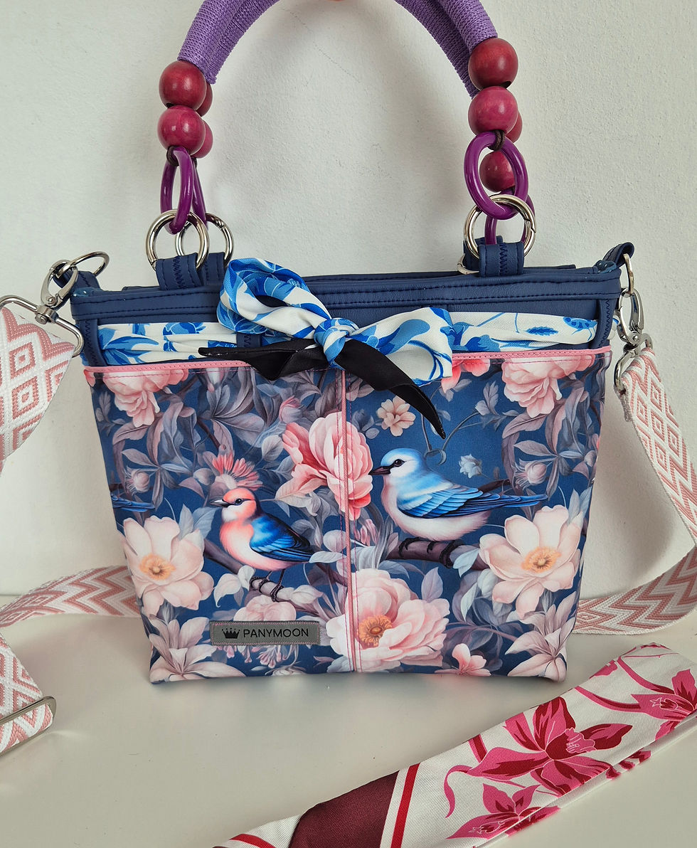 Miniaturbild: 2in1-Amy Tasche - Vogel-Rosen Stoff rose-blau