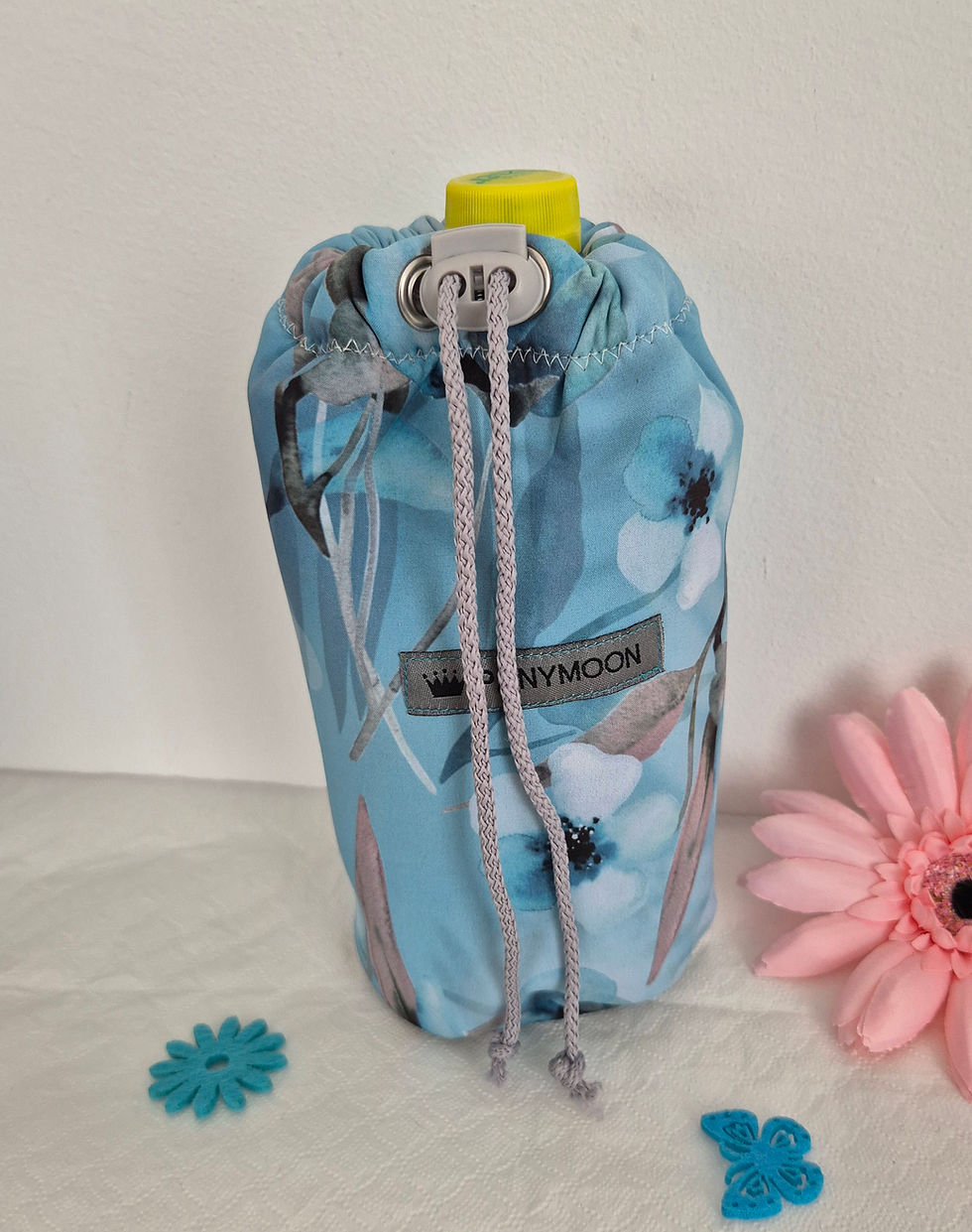 Miniaturbild: Thermoflaschen Tasche 0,5L - Blumen grau auf türkis