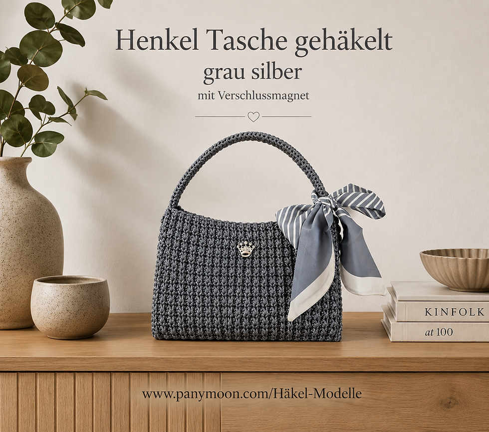 Miniaturbild: Henkel Häkel Tasche - Grau mit Silberfaden Glanzeffekt