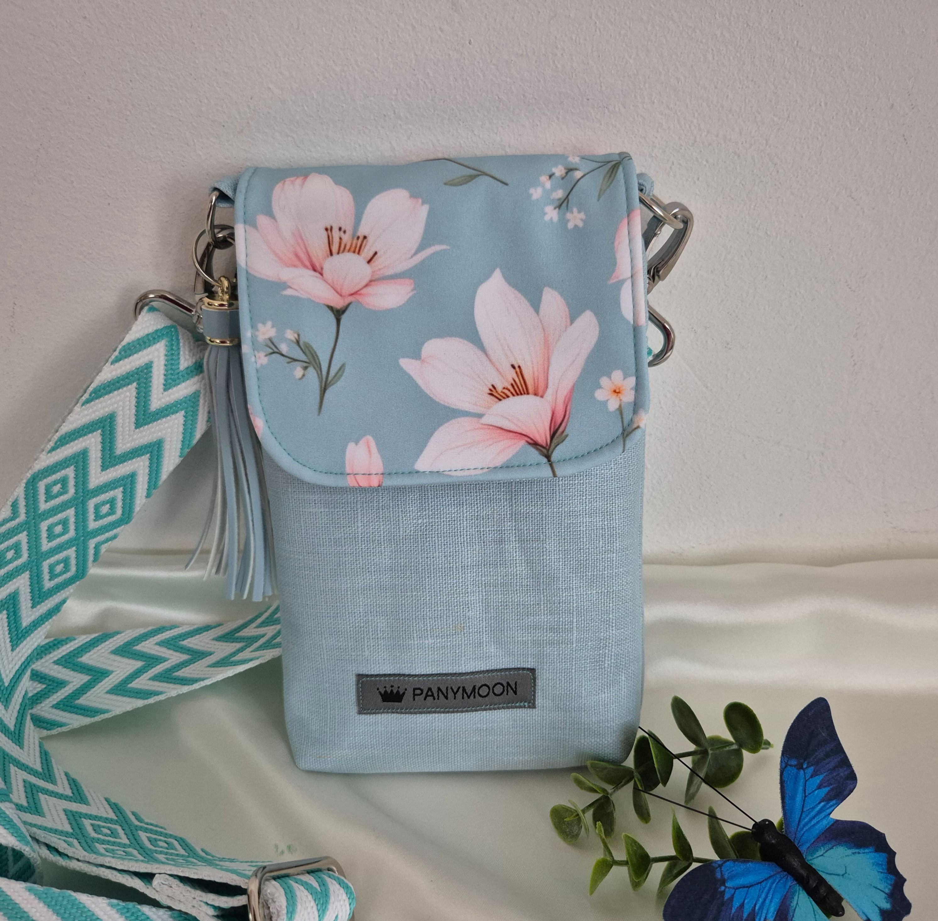 Handytäschli 2026 NEU Modell Exklusiv - Magnolien auf mint