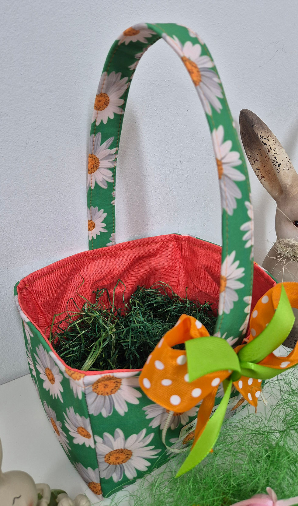 Miniaturbild: Oster-/Allweck Körbli eckig mittel - Margeriten orange grün