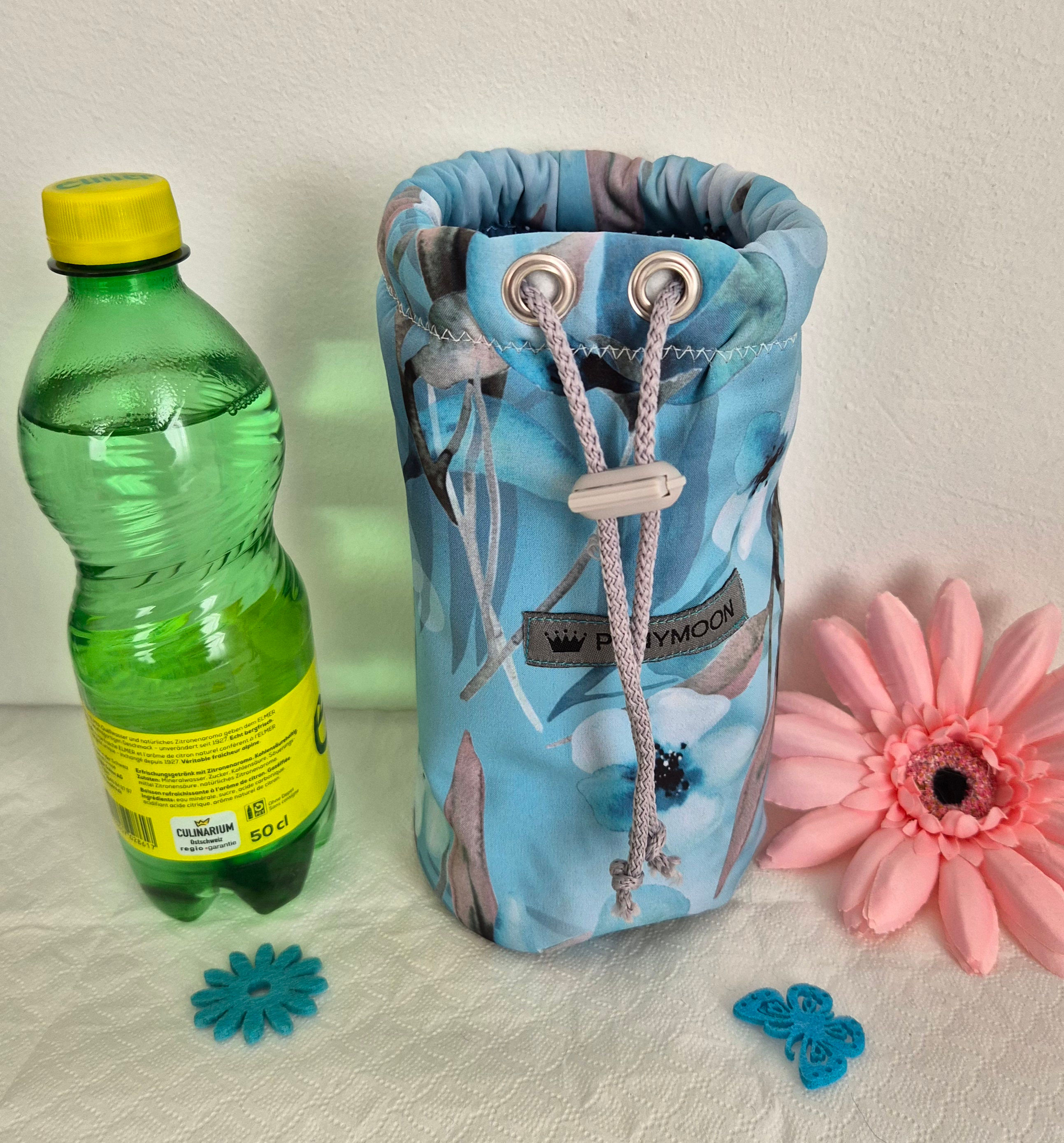 Thermoflaschen Tasche 0,5L - Blumen grau auf türkis