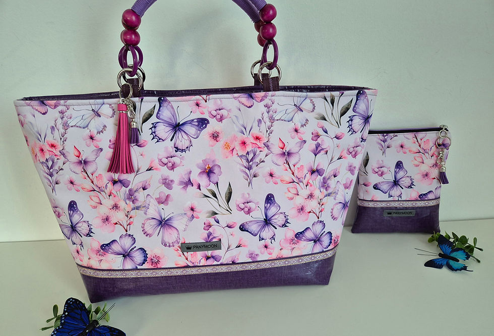 Miniaturbild: Allzweck-Büro/Badi Tasche Gr. XL Easy 2026 & Täschli - Schmetterlinge -Blumen