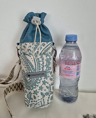 Iso-Flaschen Tasche mit Tragebandund Extrafach - Paisley petrol-creme