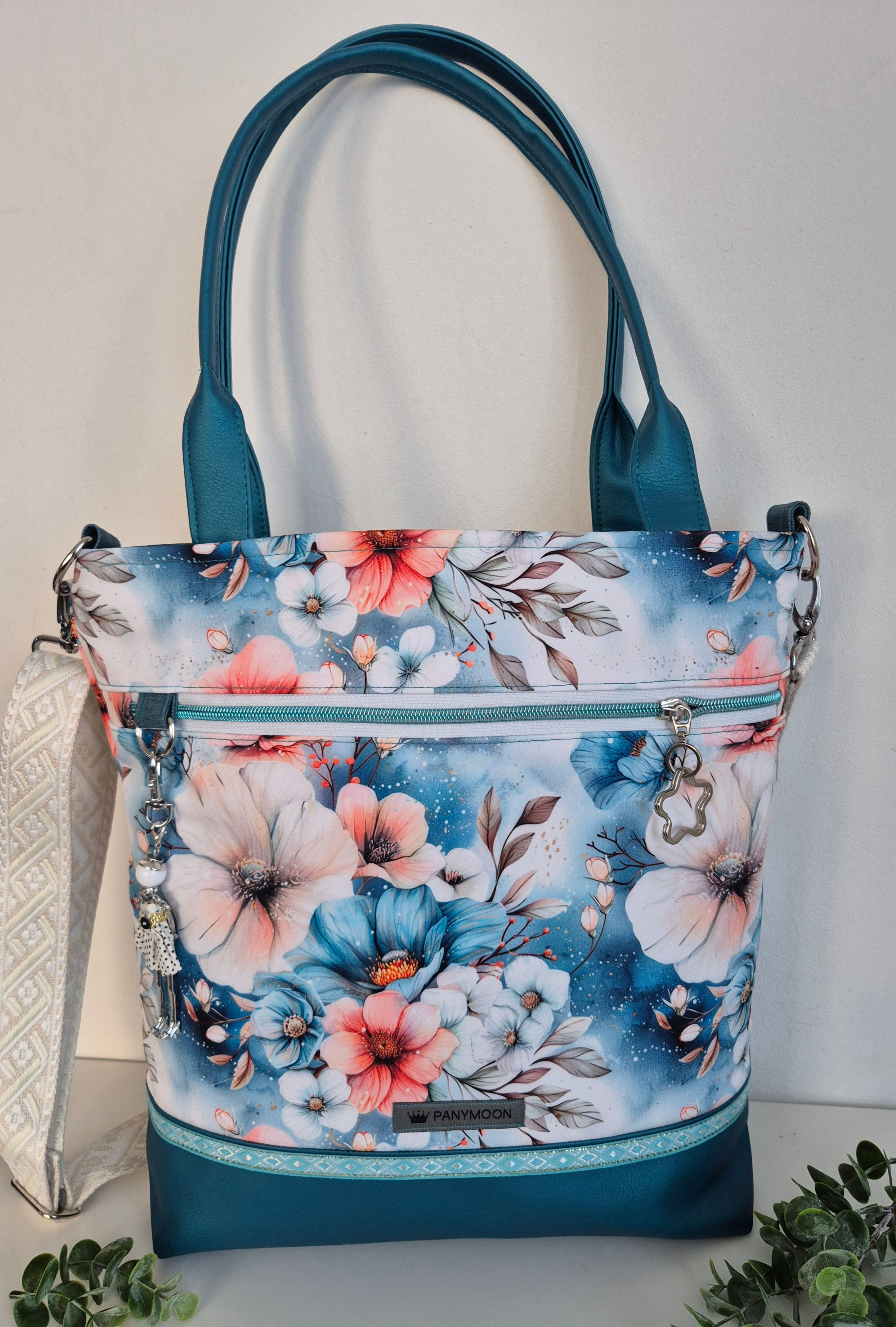 2in1- Modern Shopper New Style - Blütenzauber koralle-petrol