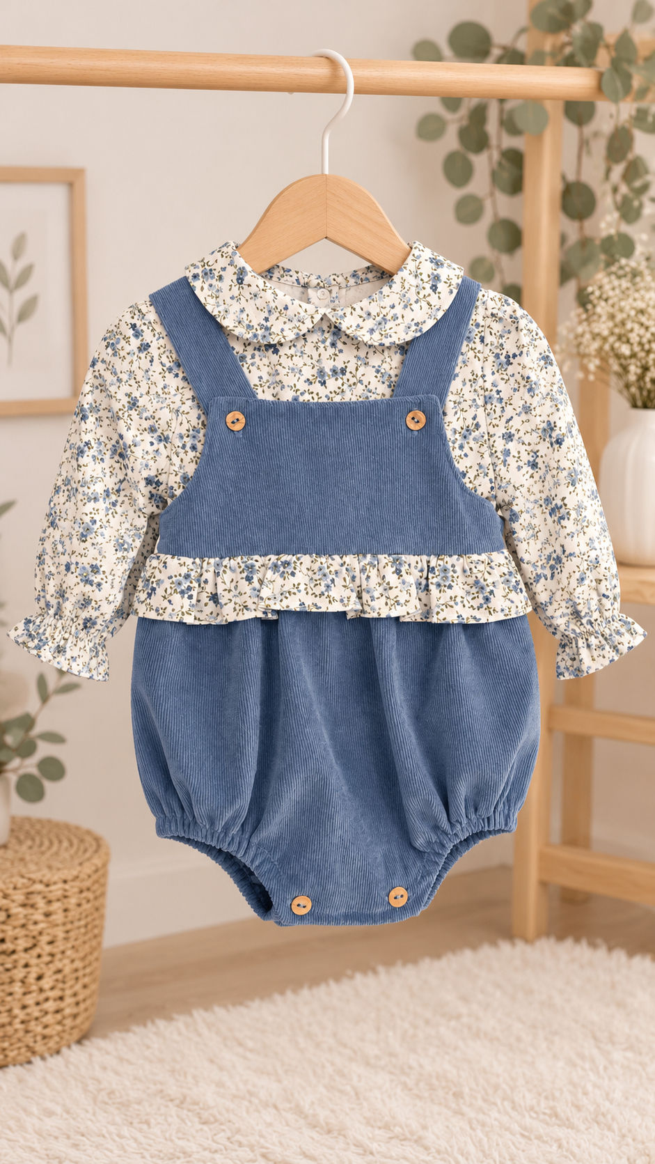 Peto micropana con volante y camisa en flores estilo Liberty 