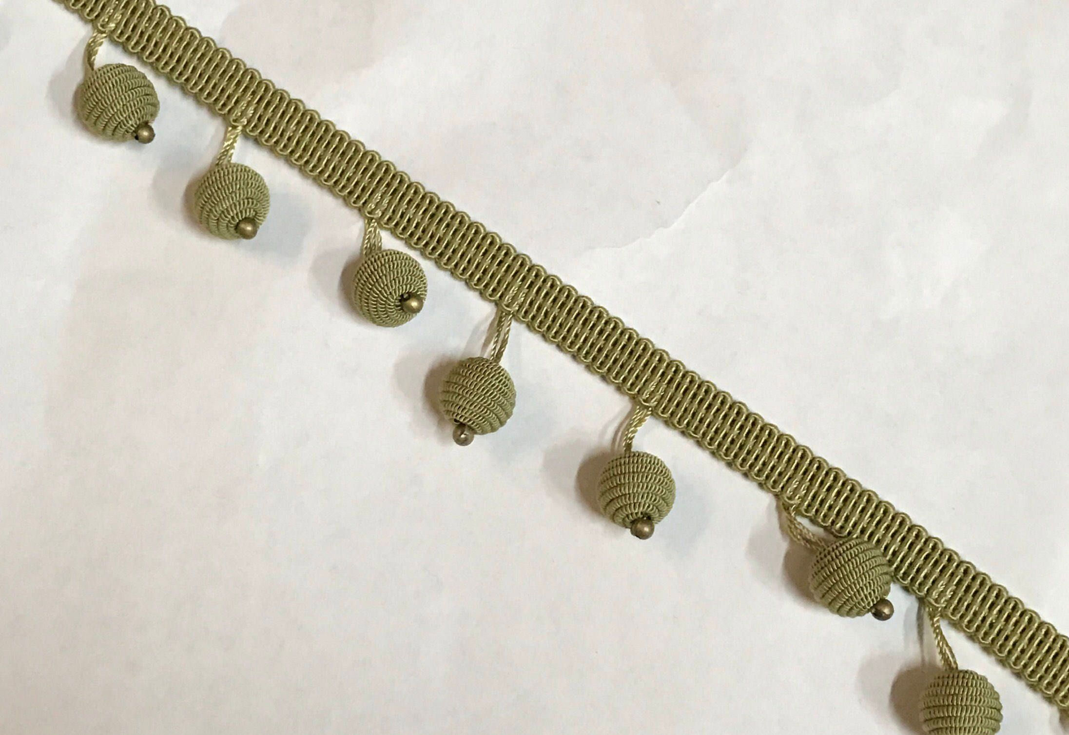 Sage green ball fringe