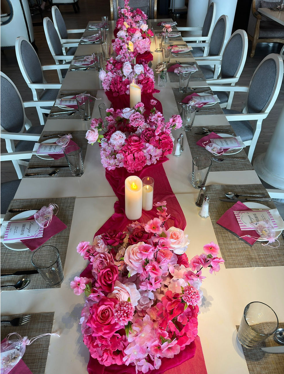 Thumbnail: Pink faux floral centerpieces  