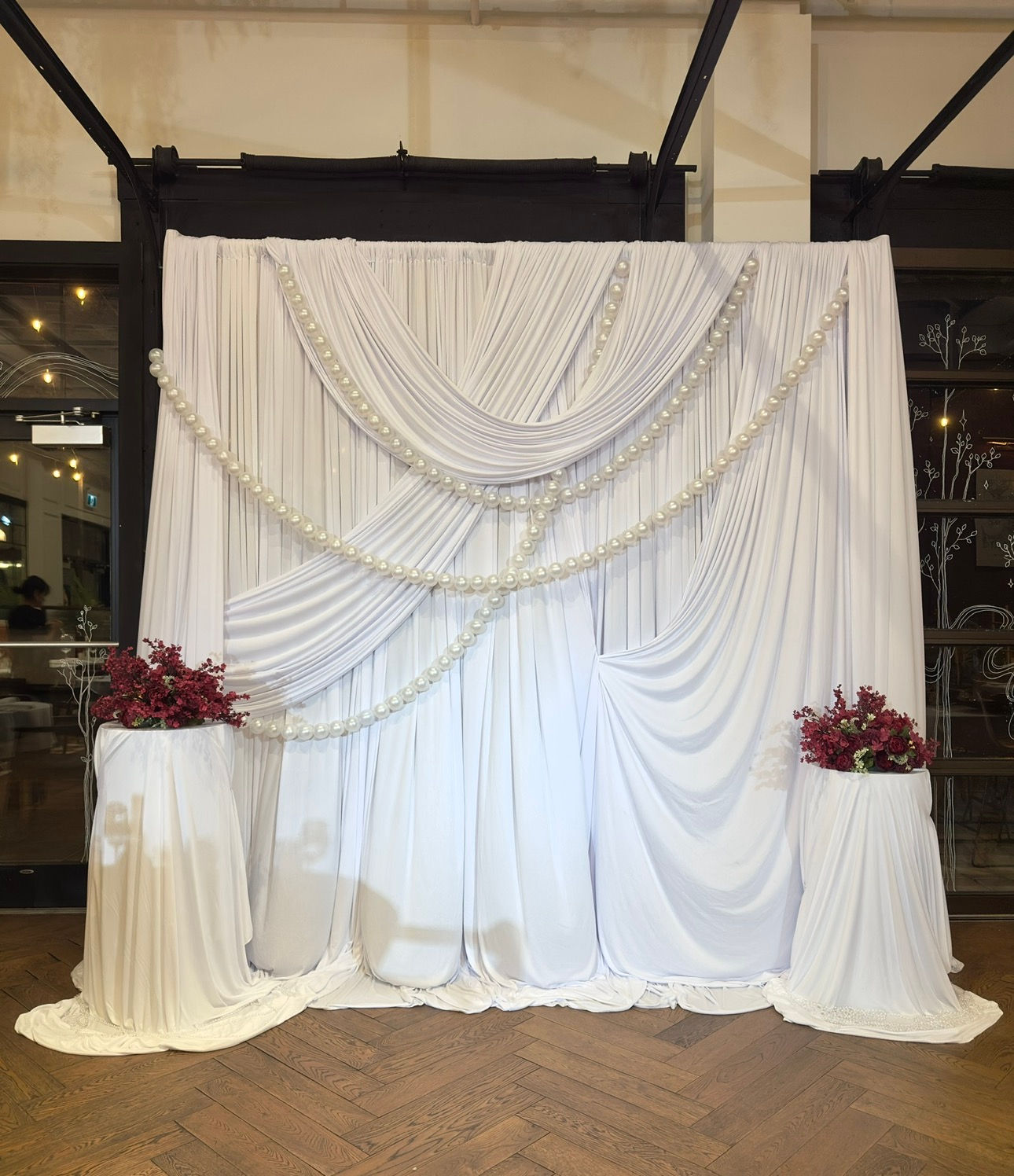 White draping backdrop