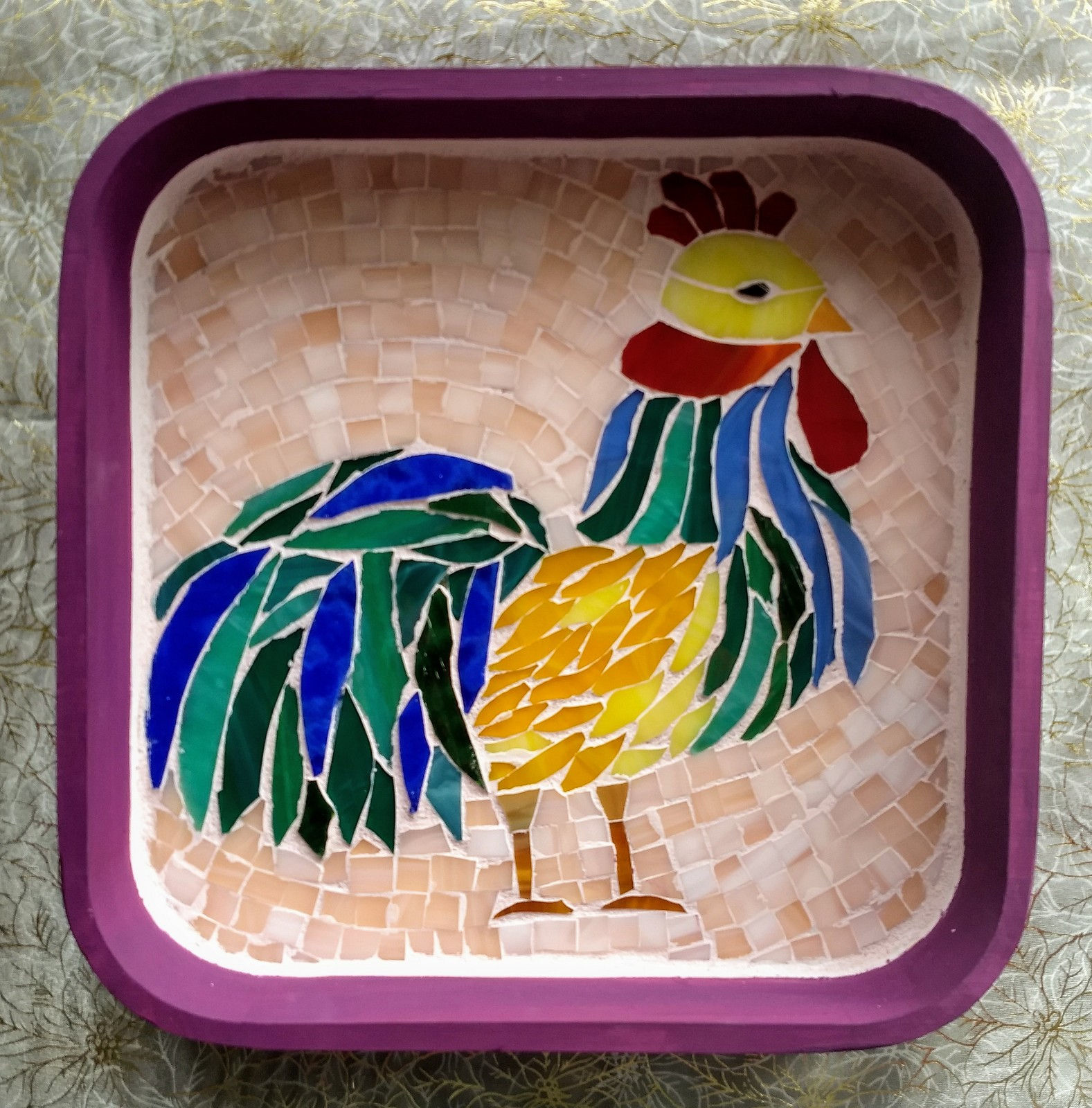 Rooster mosaic tray