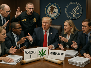 Trump and federal agencies debate cannabis rescheduling around chaotic boardroom table