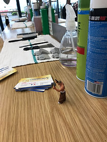 Barbering student tools laid on the student table.