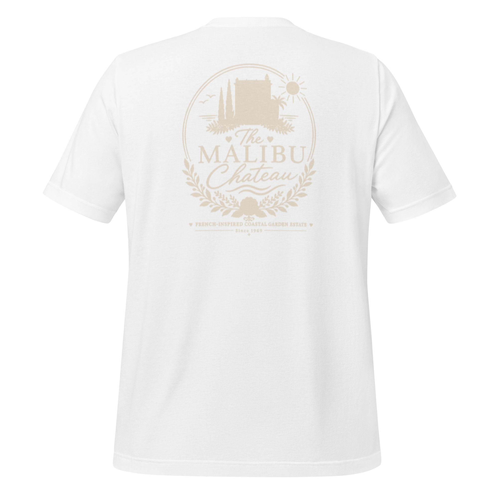 Unisex Malibu Chateau T-Shirt Black or Navy with Sand Logo