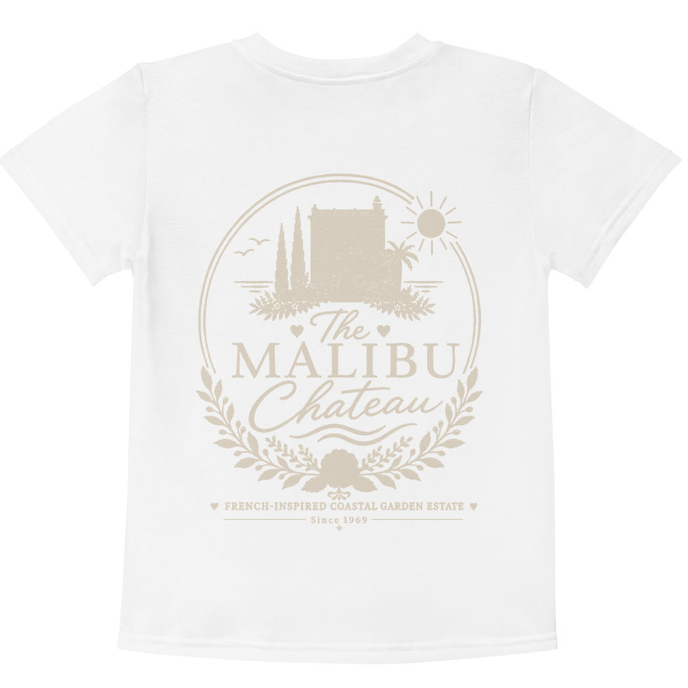 Back view of Malibu Chateau kids T-shirt with sand logo