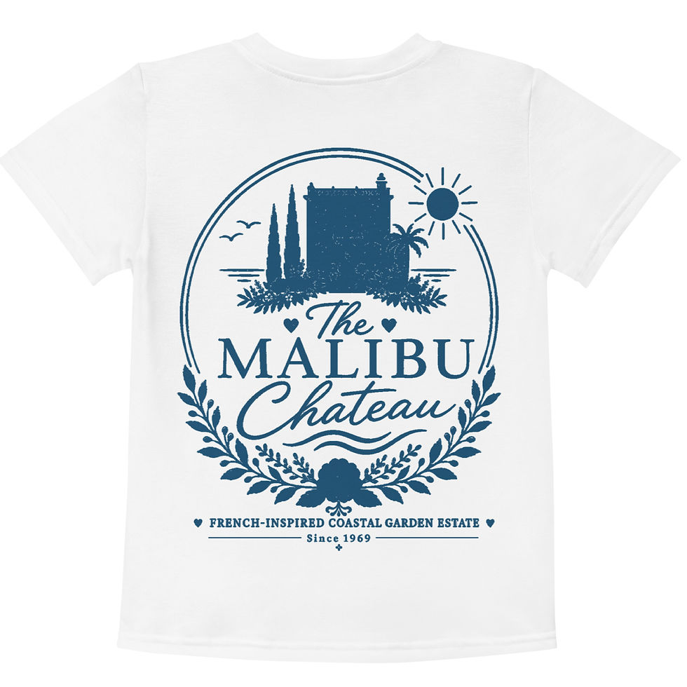 Back view of Malibu Chateau kids T-shirt with navy logo