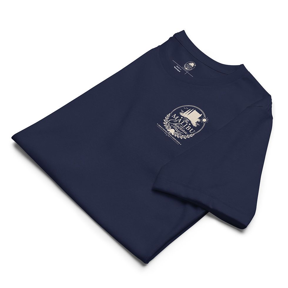 Thumbnail: Unisex Malibu Chateau T-Shirt Black or Navy with Sand Logo