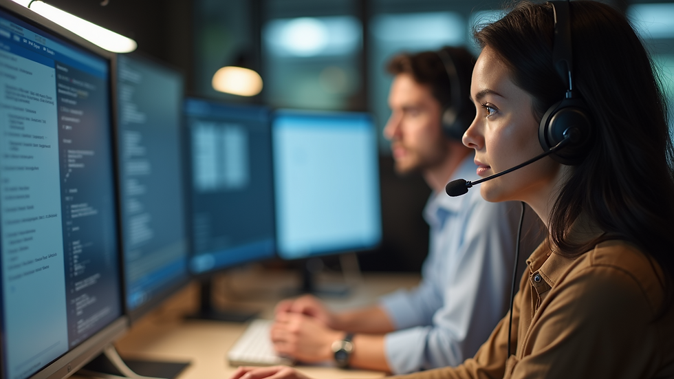 Eye-level view of a customer support representative assisting a user