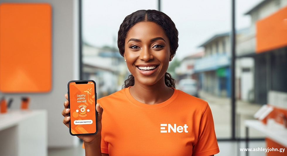 Smiling person in orange shirt shows phone with "Loyalty points earned" screen. Blurred urban background, bright and cheerful setting.