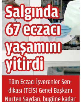 PANDEMİDE ECZACI OLMAK ÇOK ZOR COVİD-19 SALGININDA 67 ECZACI HAYATINI KAYBETTİ