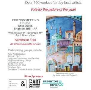 A painting titled ‘Brighton and Hove’ by artist Jane Jukes of the Dupont Art Club, showcasing local scenery in a vibrant style. This piece is a highlight of the 2026 Annual Art Show.