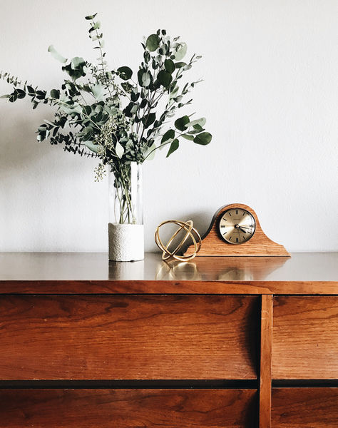 Greenery on a suitcase brown desk