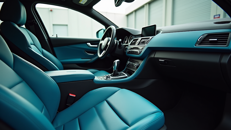 High angle view of a clean car interior after detailing
