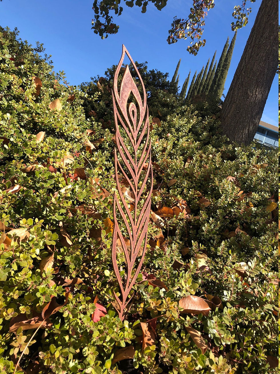 Thumbnail: Metal Peacock Feather - Yard Art - Tribal Feather - Peacock Yard Feather - Peaco