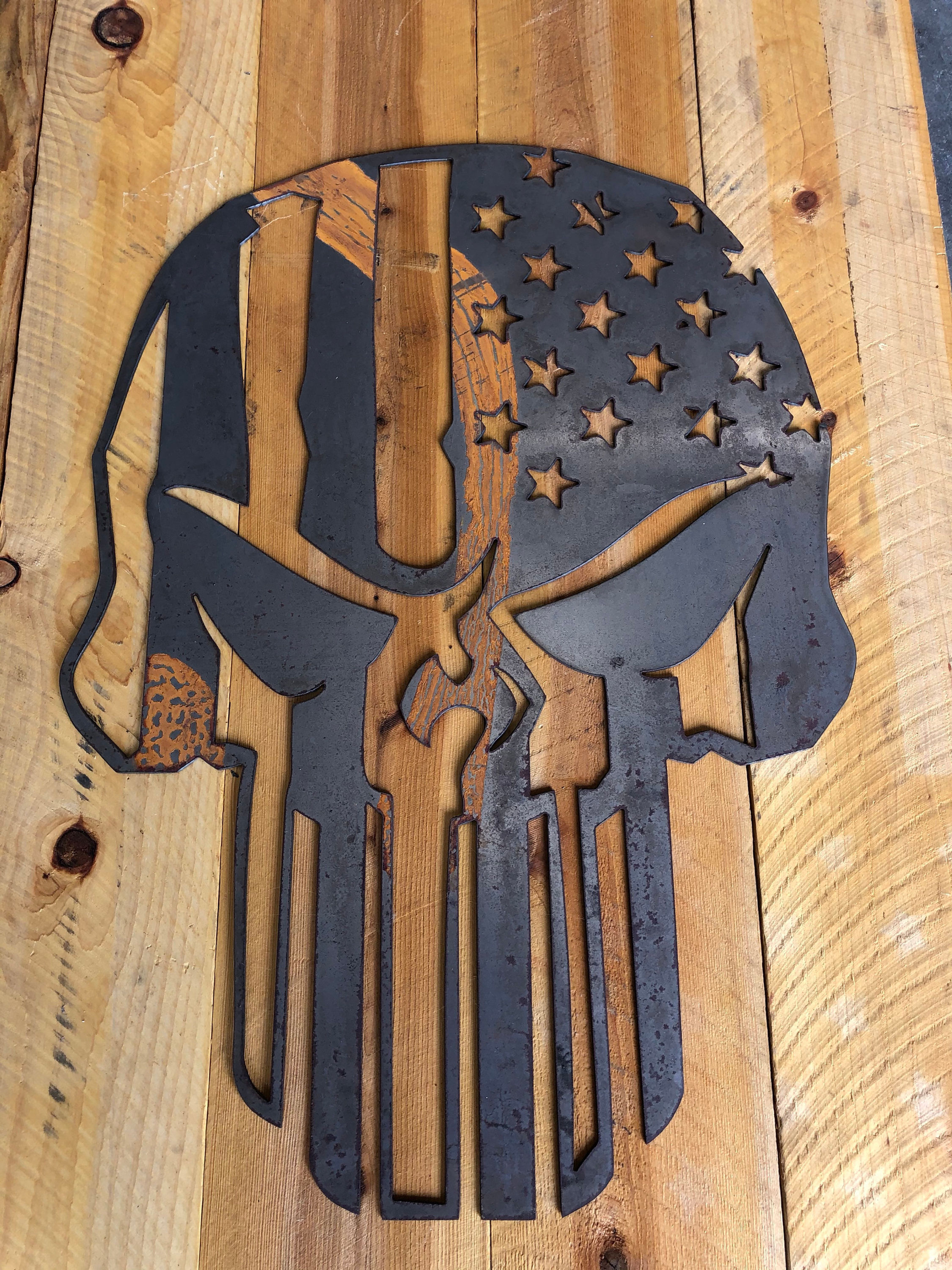 Punisher Skull American Flag Bare Metal - Wall Art - Metal Skull Flag - Rustic G