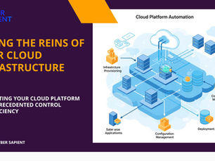 An illustration showing automated cloud infrastructure with interconnected servers, databases, and applications, emphasizing efficient provisioning, configuration, and deployment within a cloud platform.