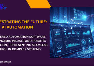 A detailed digital artwork depicting a futuristic interface with interconnected nodes and glowing data streams, showcasing AI-powered automation software managing complex systems and interacting with physical robotics.