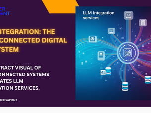 Abstract network of glowing nodes and lines, depicting data flow and system interconnections for LLM integration services.