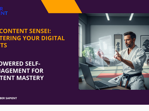 A karate sensei in a modern dojo uses holographic displays and AI tools to manage digital assets, symbolizing the power of self-managed content.
