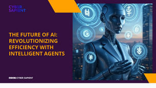 A futuristic AI agent in a glowing blue suit with circuit patterns stands in a neon-lit cityscape, surrounded by holographic data streams and quantization symbols.