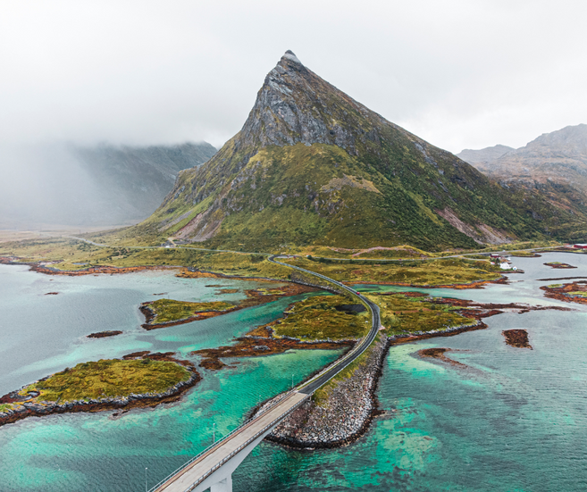 chemin passant au-dessus de l'eau dans les îles Lofoten en Norvège