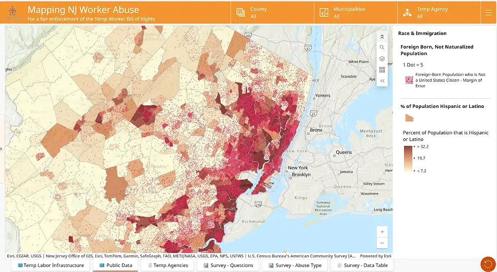 This dashboard from New Labor combines public census data with worker surveys to show where temp workers are most vulnerable. It helps advocates focus outreach where it's needed most.