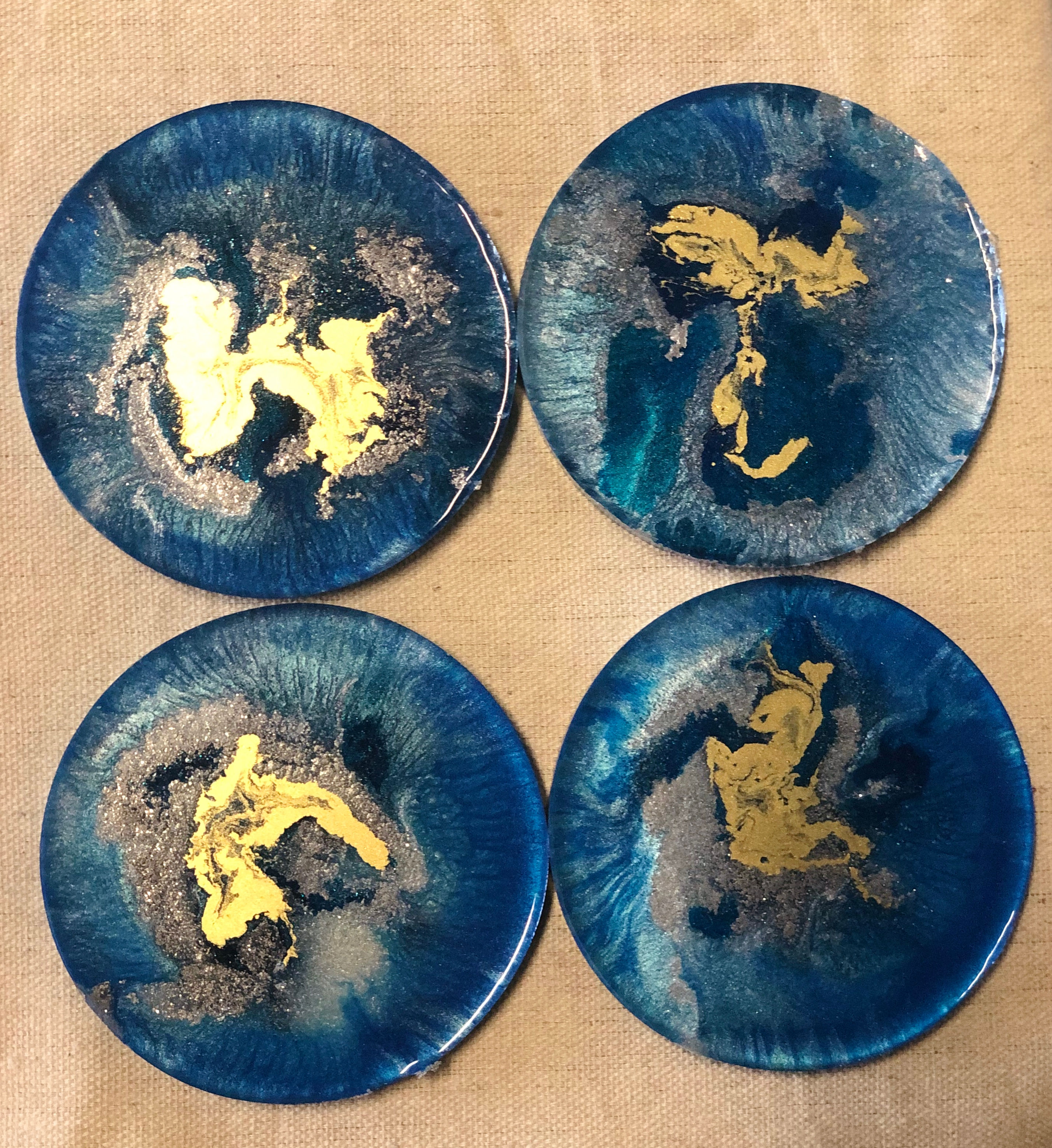 Blue gold resin coasters