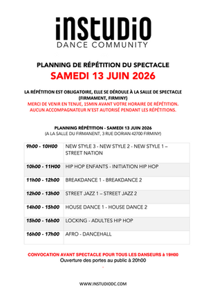HORAIRES REPETITIONS SPECTACLE 2026