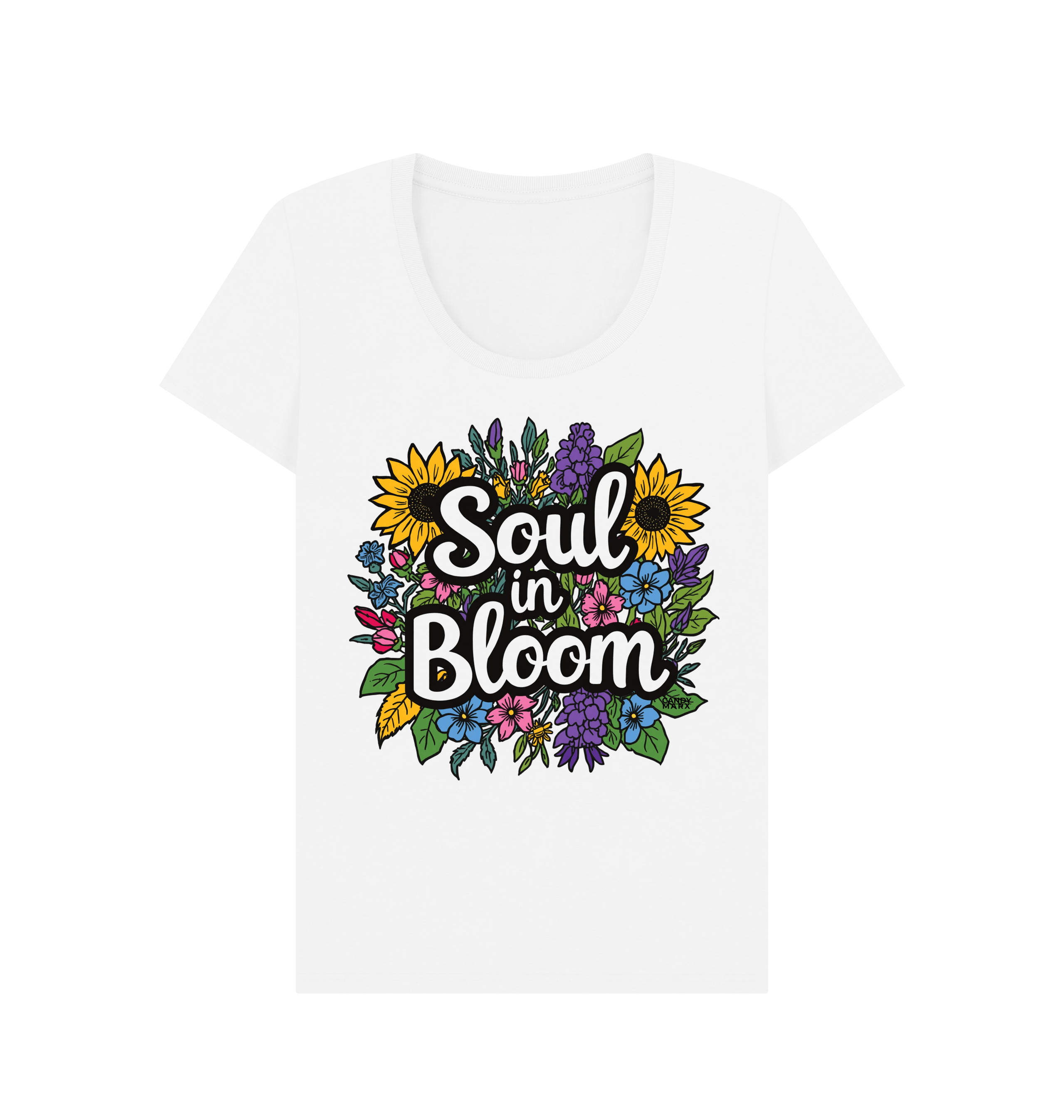 SOUL IN BLOOM 100% Organic Cotton Womens Scoop Neck Tee - Candy Marx