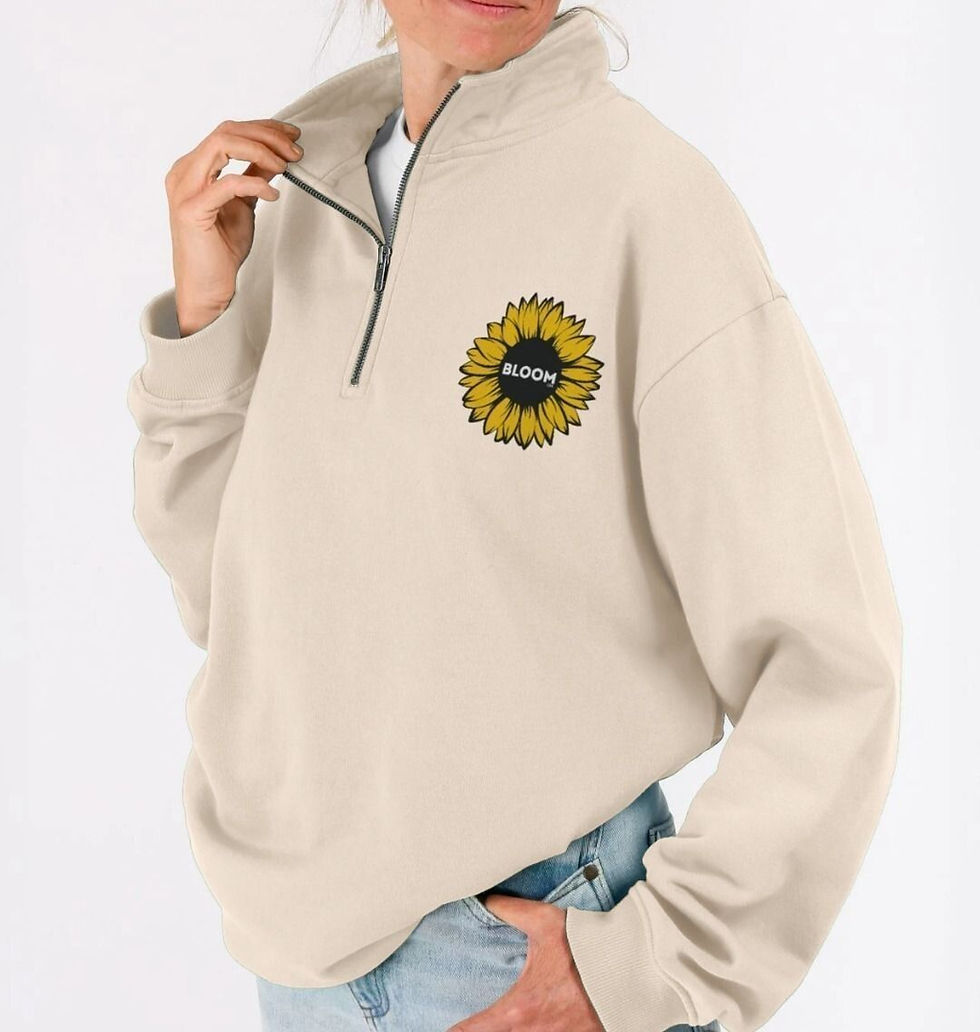 Miniaturbild: Womens Unisex Organic Cotton Quarter Zip Sunflower Jumper - Candy Marx