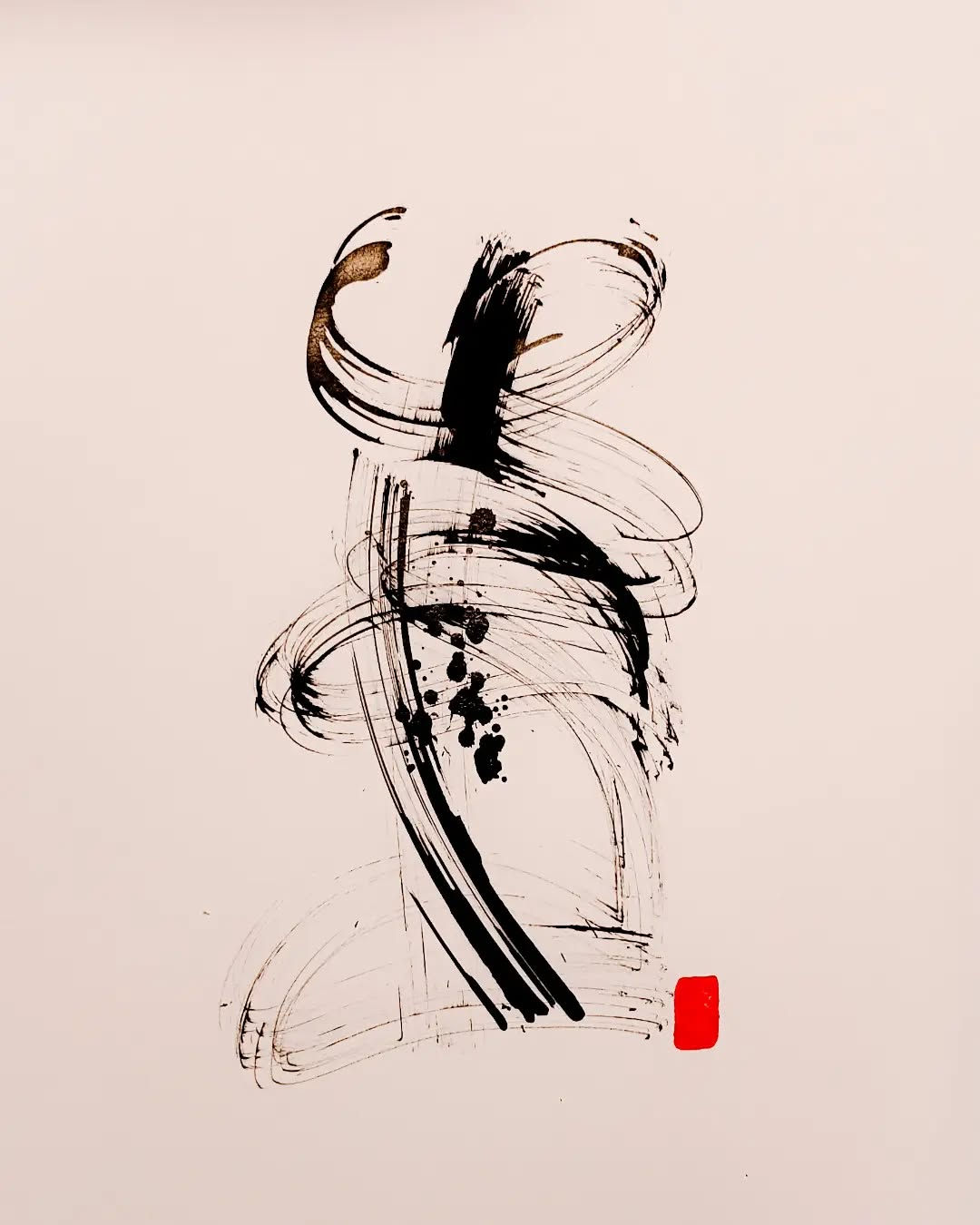 abstract painting in ink with splashes of black ink