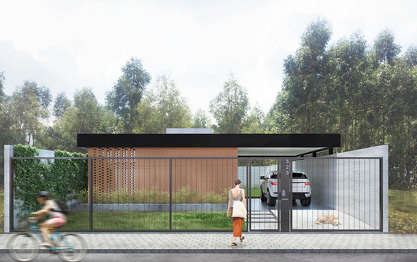 Casa Arquitetura Escada Elevação Render Placa cimentícia Vegetação