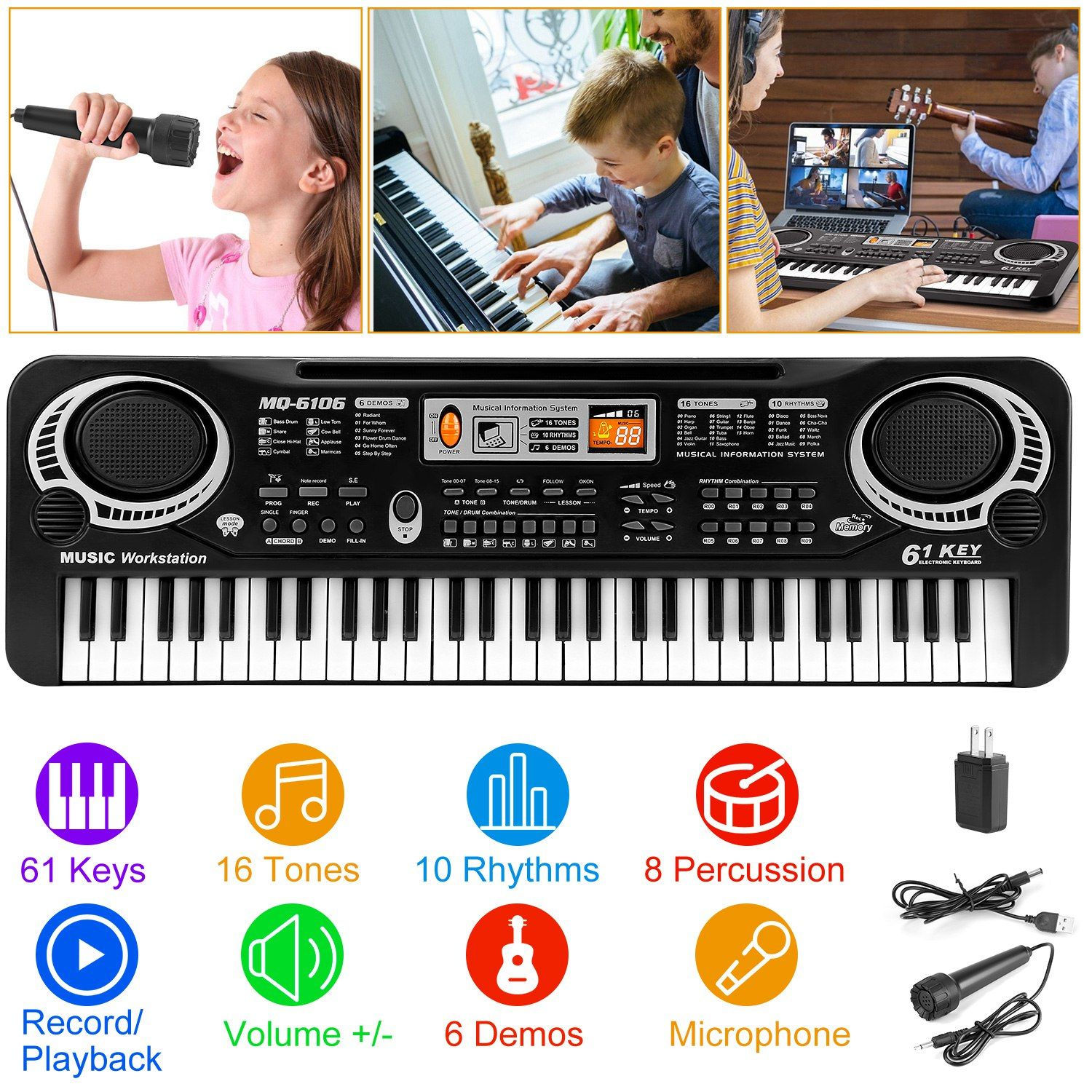 61 Keys Digital Music Electronic Keyboard Electric Piano Musical Instrument Kids