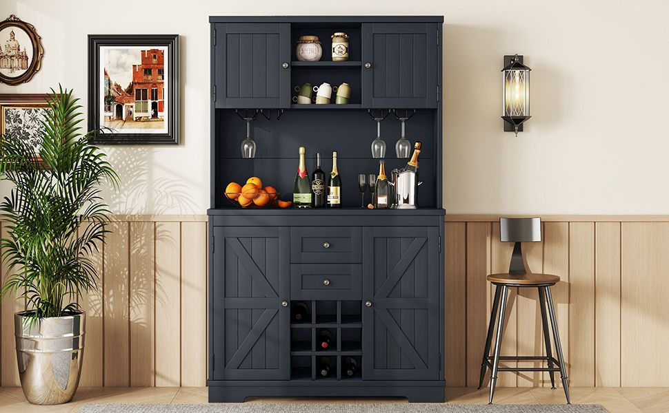 Thumbnail: Coffee Bar Cabinet Kitchen Cabinet with Storage, Farmhouse Wine Cabinet with Dra