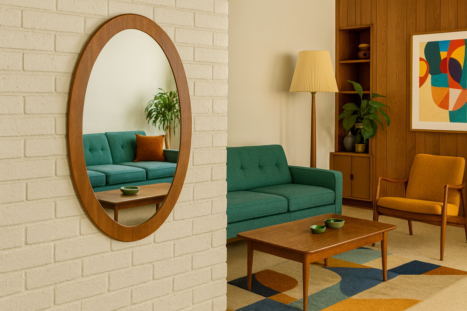 Danish Mid-Century Oval Teak Wall Mirror