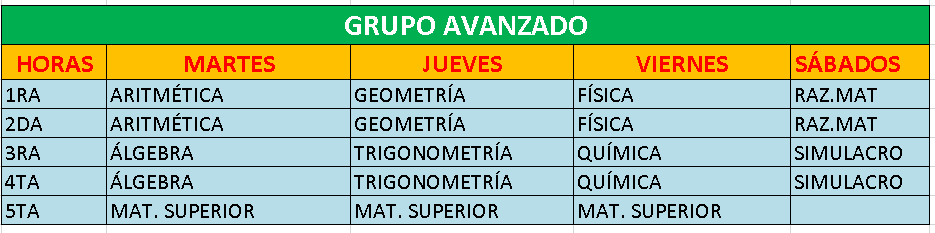 HORARIO Y CURSOS AVANZADO