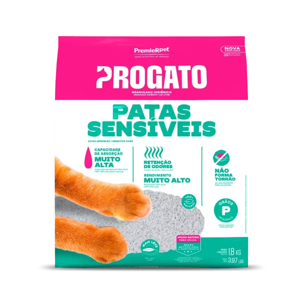 Granulado Higiênico Progato Patas Sensíveis Grãos Finos 1.8kg