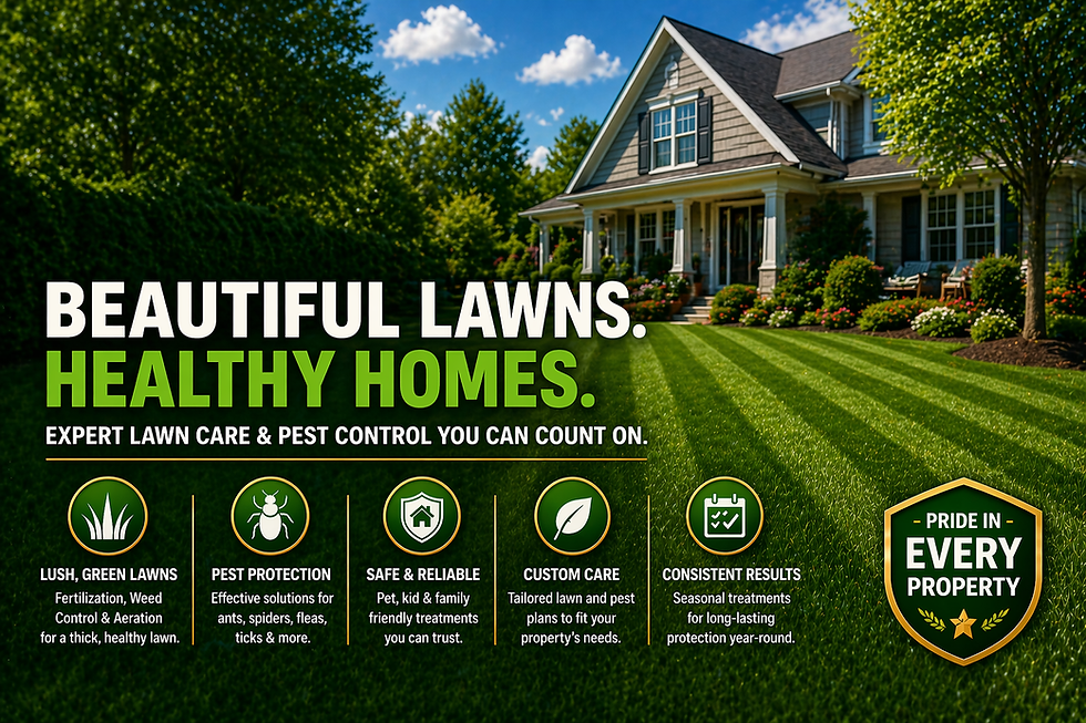 Beautiful lawn and house. Expert lawn care and pest control.