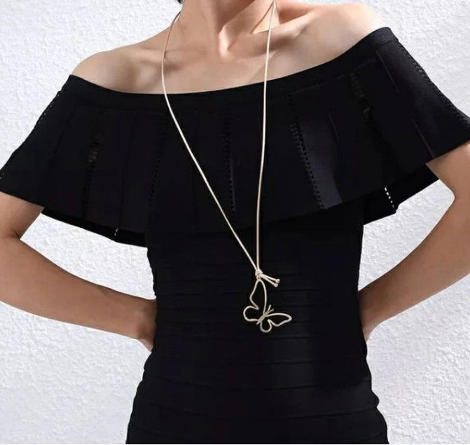 Thumbnail: long gold necklace front view
